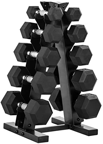 Hex dumbbell set discount and stand uk